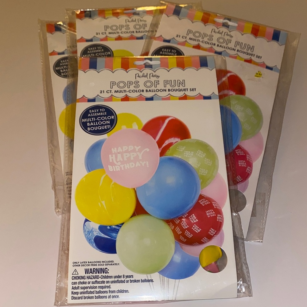 Lot of 4 Assorted Pop Of Fun Multicolored Ballon Bouquet Helium or Air Fill OS
